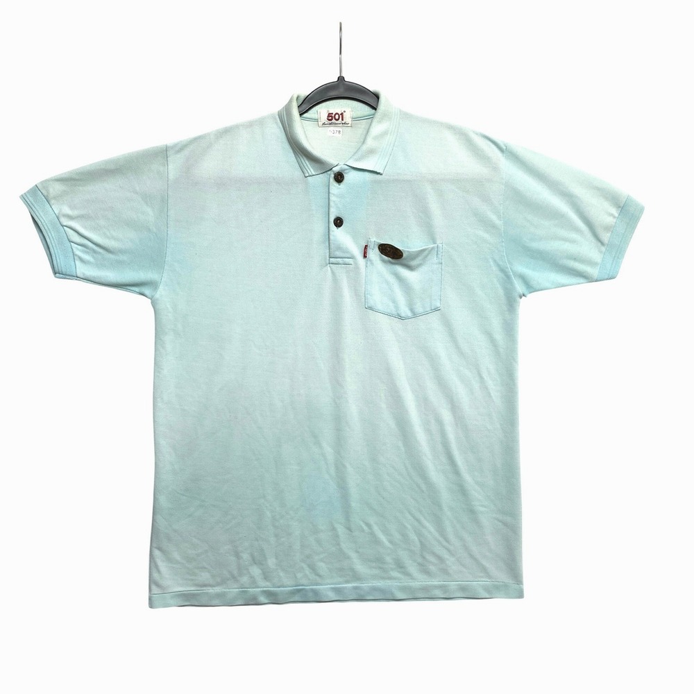 Vintage Levi's 501 Polo Shirt Mens M Mint Green Short Sleeve Pocket Pique 70s